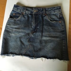 Topshop blue denim raw hem mini skirt!